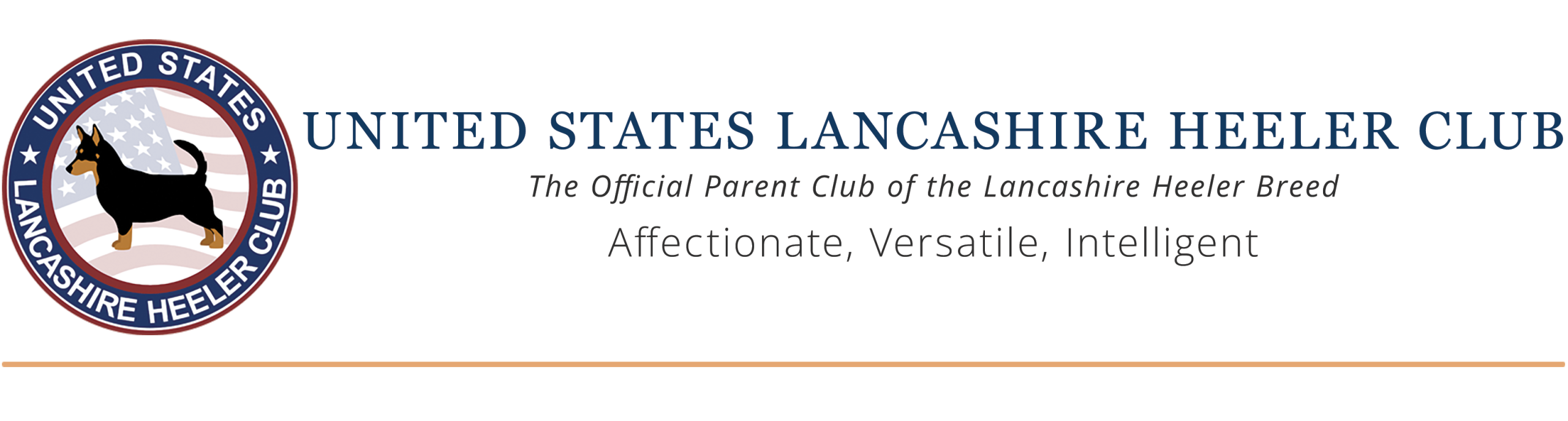 USLHC Logo on the left with the following text centerd: United States Lancashire Heeler Club, The Official Parent Club of the Lancashire Heeler Breed, and the tagline
